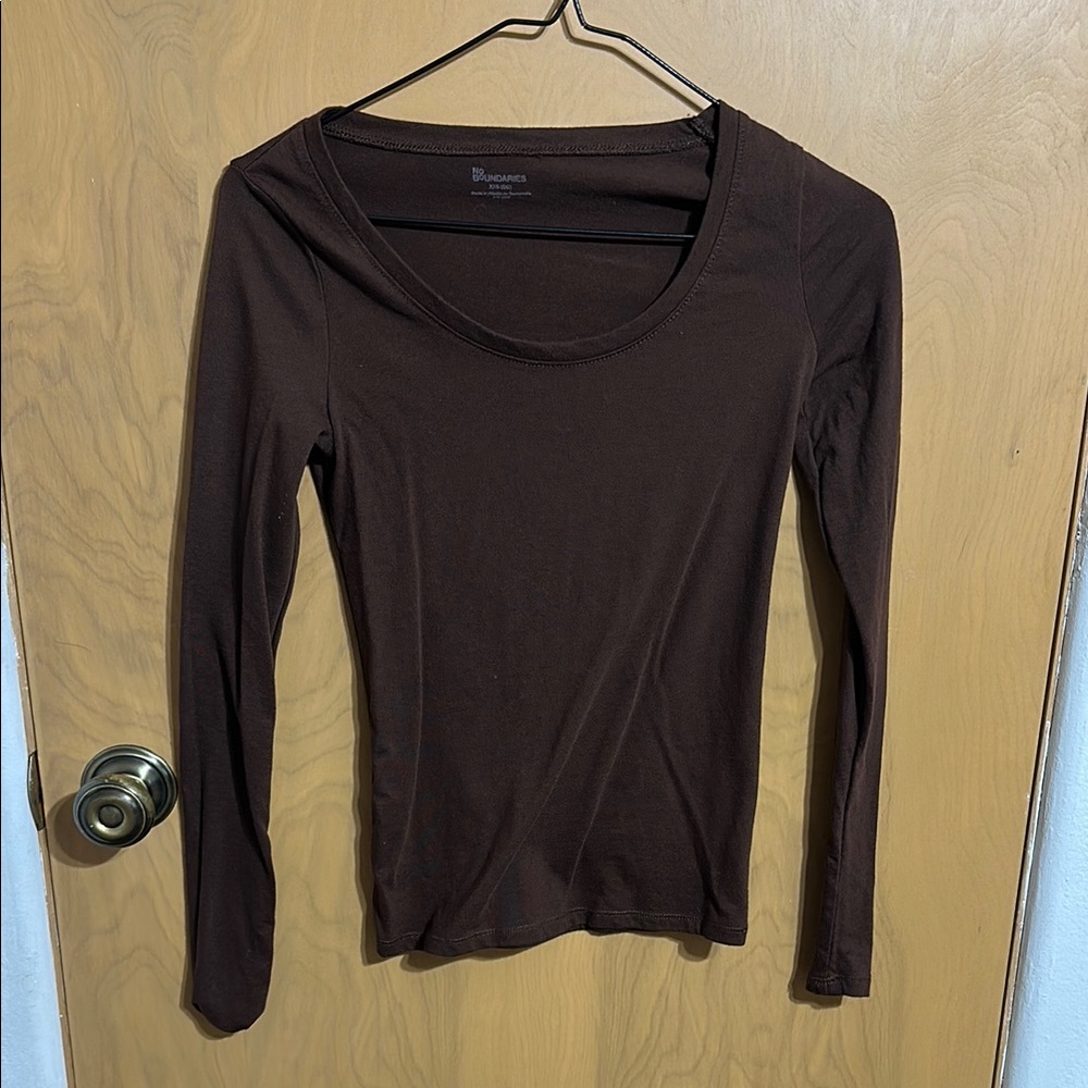 No Boundaries Brown Fitted Long Sleeve Top